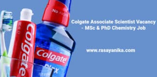 Colgate Associate Scientist Vacancy - MSc & PhD Chemistry Job