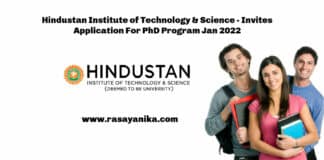 Hindustan Institute of Technology & Science - Invites Application For PhD Program Jan 2022