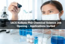 IACS Kolkata PhD Chemical Science Job Opening - Applications Invited