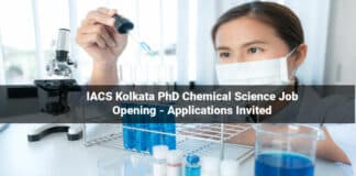 IACS Kolkata PhD Chemical Science Job Opening - Applications Invited