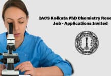 IACS Kolkata PhD Chemistry Research Job - Applications Invited