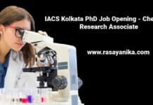 IACS Kolkata PhD Job Opening - Chemistry Research Associate