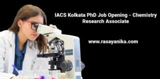 IACS Kolkata PhD Job Opening - Chemistry Research Associate