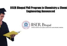 IISER Bhopal PhD Program in Chemistry & Chemical Engineering Announced