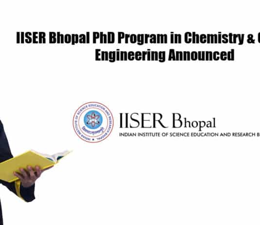 IISER Bhopal PhD Program in Chemistry & Chemical Engineering Announced