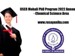 IISER Mohali PhD Program 2022 Announced - Chemical Science Area