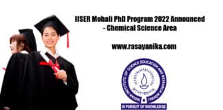IISER Mohali PhD Program 2022 Announced - Chemical Science Area