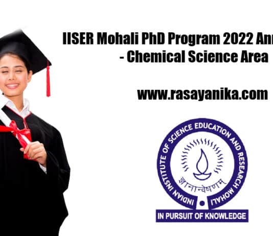 IISER Mohali PhD Program 2022 Announced - Chemical Science Area