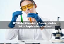 IIT Bhilai Chemistry Research Job 2021 - Applications Invited