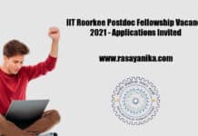 IIT Roorkee Postdoc Fellowship Vacancy 2021 - Applications Invited