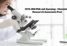 IITD-IRD PhD Job Opening - Chemistry Research Associate Post