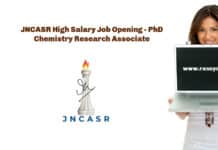 JNCASR High Salary Job Opening - PhD Chemistry Research Associate