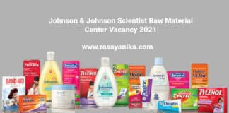 Johnson & Johnson Scientist Raw Material Center Vacancy 2021
