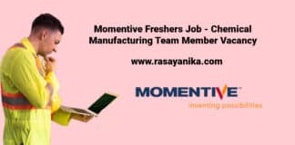 Momentive Freshers Job - Chemical Manufacturing Team Member Vacancy