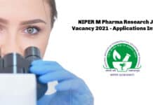 NIPER M Pharma Research Job Vacancy 2021 - Applications Invited