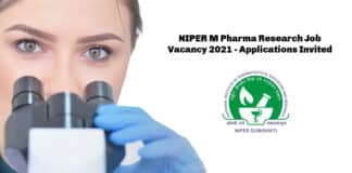 NIPER M Pharma Research Job Vacancy 2021 - Applications Invited