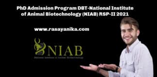PhD Admission Program DBT-National Institute of Animal Biotechnology (NIAB) RSP-II 2021