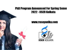 PhD Program Announced For Spring Semester 2022 - IISER Kolkata