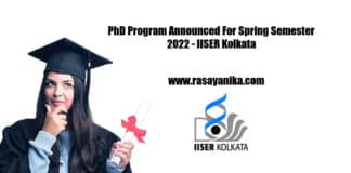 PhD Program Announced For Spring Semester 2022 - IISER Kolkata