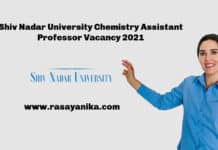 Shiv Nadar University Chemistry Assistant Professor Vacancy 2021