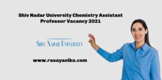Shiv Nadar University Chemistry Assistant Professor Vacancy 2021