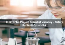 THSTI PhD Project Scientist Vacancy - Salary Rs 56,000/- + HRA