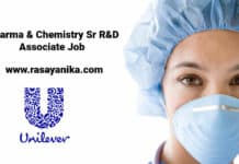 Unilever Pharma & Chemistry Job 2021 - Sr R&D Associate