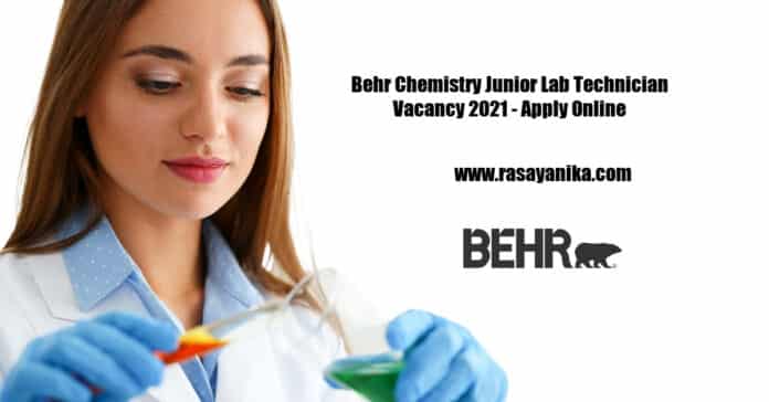 Behr Chemistry Junior Lab Technician Vacancy 2021 - Apply Online
