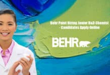 Behr Paint Hiring Junior R&D Chemist - Candidates Apply Online