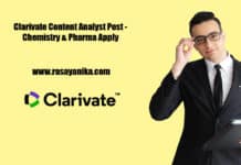 Clarivate Content Analyst Post - Chemistry & Pharma Apply