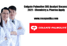 Colgate Palmolive EHS Analyst Vacancy 2021 - Chemistry & Pharma Apply