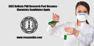 IACS Kolkata PhD Research Post Vacancy - Chemistry Candidates Apply