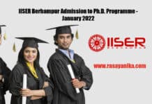 IISER Berhampur Admission to Ph.D. Programme - January 2022