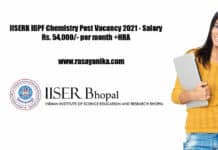 IISERB IDPF Chemistry Post Vacancy 2021 - Salary Rs. 54,000/- per month +HRA