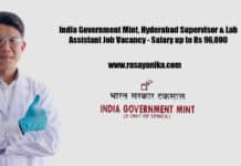 India Government Mint, Hyderabad Supervisor & Lab Assistant Job Vacancy - Salary up to Rs 96,000