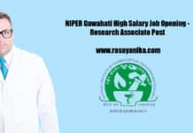 NIPER Guwahati High Salary Job Opening - Research Associate Post