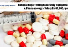 National Dope Testing Laboratory Hiring Chemistry & Pharmacology - Salary Rs 60,000/-pm