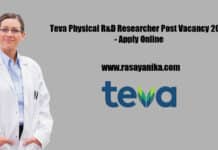 Teva Physical R&D Researcher Post Vacancy 2021 - Apply Online