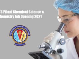 BITS Pilani Chemical Science & Chemistry Job Opening 2021