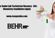 Behr Junior Lab Technician Vacancy - BSc Chemistry Candidates Apply