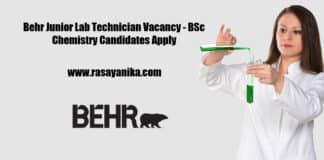 Behr Junior Lab Technician Vacancy - BSc Chemistry Candidates Apply