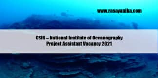 CSIR – National Institute of Oceanography Project Assistant Vacancy 2021
