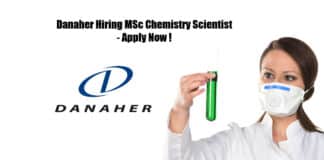 Danaher Hiring MSc Chemistry Scientist - Apply Now !