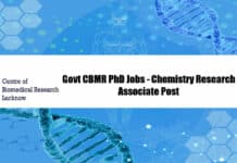 Govt CBMR PhD Jobs - Chemistry Research Associate Post