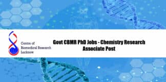 Govt CBMR PhD Jobs - Chemistry Research Associate Post