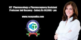 ICT Pharmacology & Pharmacognosy Assistant Professor Job Vacancy - Salary Rs 60,000/- pm