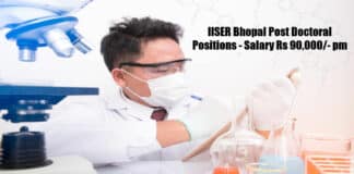 IISER Bhopal Post Doctoral Positions - Salary Rs 90,000/- pm