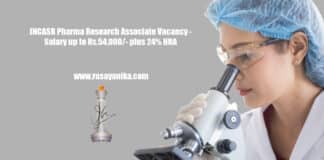 JNCASR Pharma Research Associate Vacancy - Salary up to Rs.54,000/- plus 24% HRA