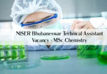 NISER Bhubaneswar Technical Assistant Vacancy - MSc Chemistry