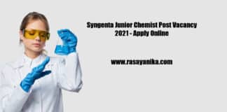 Syngenta Junior Chemist Post Vacancy 2021 - Apply Online